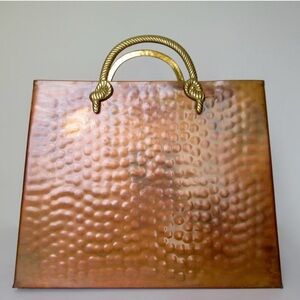 Vintage Hollywood Regency Hammered Copper & Polished Brass Magazine Holder